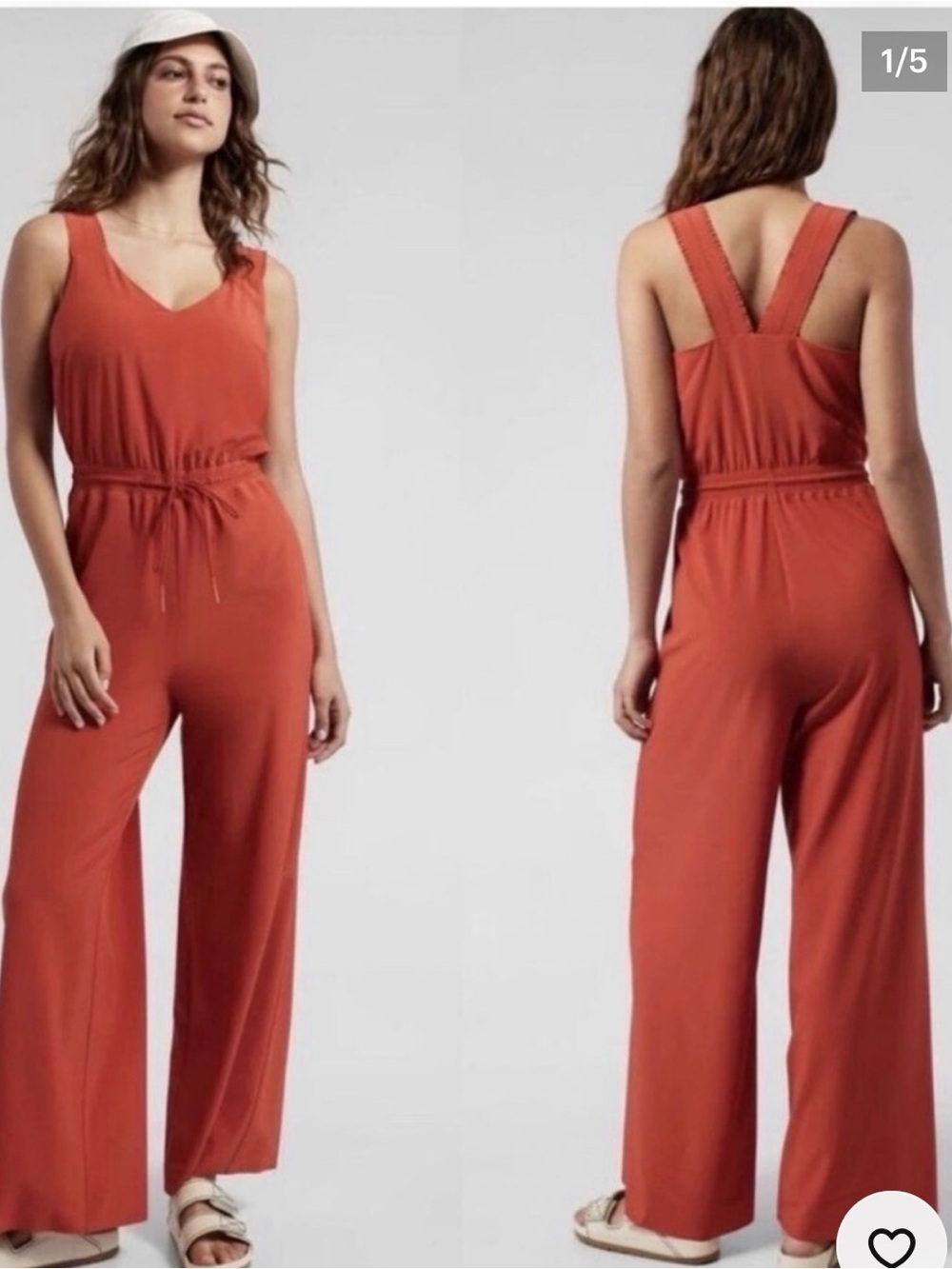 Athleta Red Sleeveless V-Neck Drawstring Jumpsuit